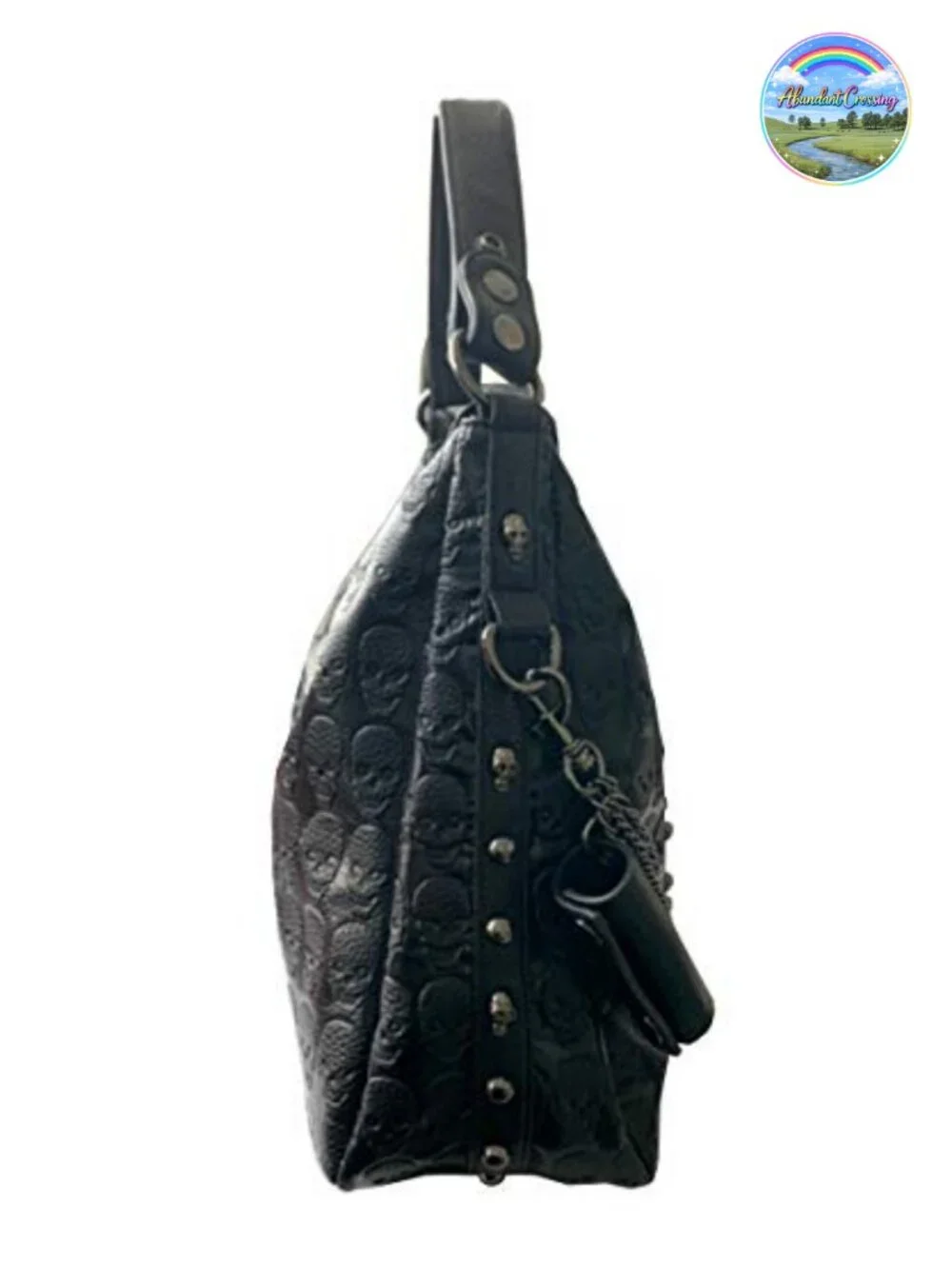 Large Gothic Skull Chain Satchel Handbag Faux Leather Studded Tote